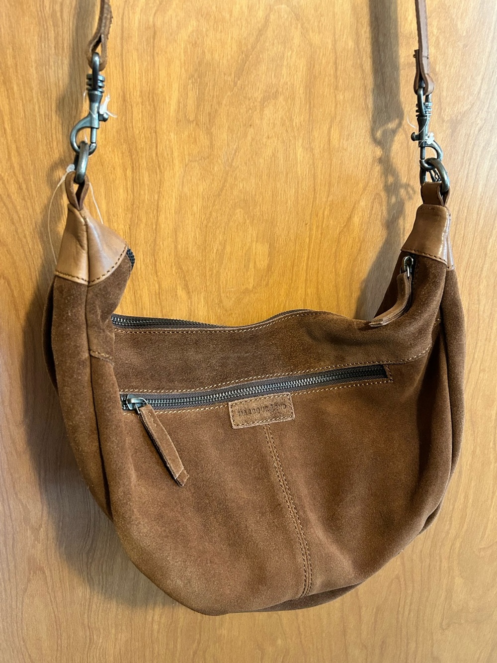 NWT Harbour 2Nd Suede Leather Sling Scoop Crossbody Cognac Brown
